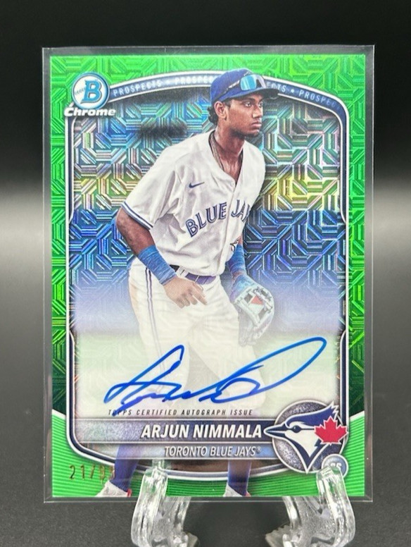 2025 Bowman ARJUN NIMMALA Auto Green Mojo Refractor # /99 TOR Blue Jays #BMA-AN