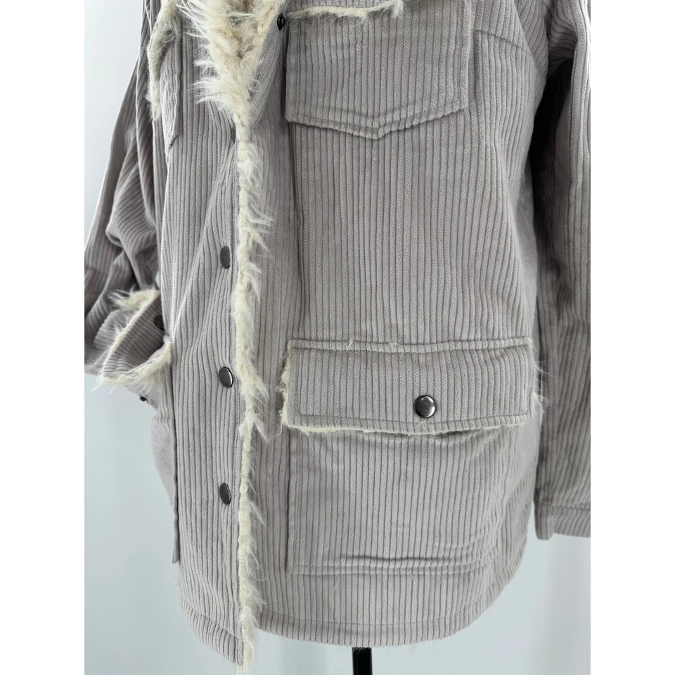 KUT from the Cloth Faux Fur Cord Jacket Gray Cream L Sherpa Coat Shirt - Image 3 of 4