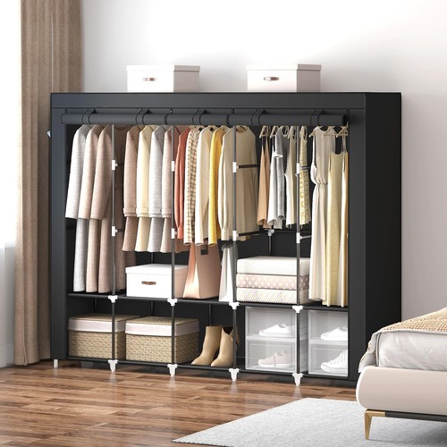 83 Inch Wide Portable Closet Wardrobe, Clothes Storage Rack Organizer with Co... - Picture 2 of 7