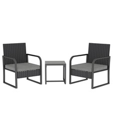 Outsunny Set da Bistrot in Rattan, Set di Mobili da Giardino 3 Pezzi Cuscini, Nero