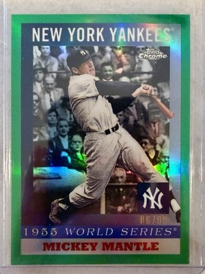 2025 Topps Chrome Platinum Mickey Mantle 1955 World Series Green Refractor /99