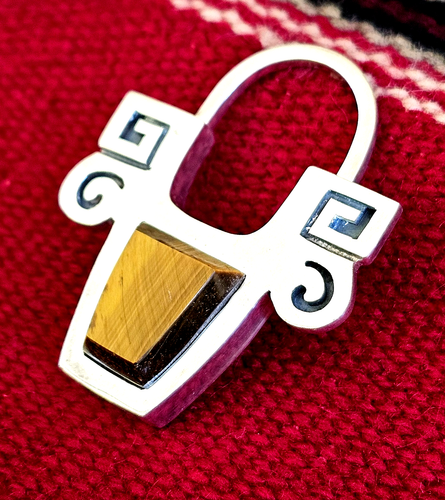 TAXCO MEXIKO Sterlingsilber Tigerauge Schlüsselanhänger Anhänger Halter Vintage EUC