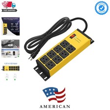 Yellow Heavy Duty Power Strip Surge Protector 20 AMP, 8 Outlets 12 Gauge Indu...