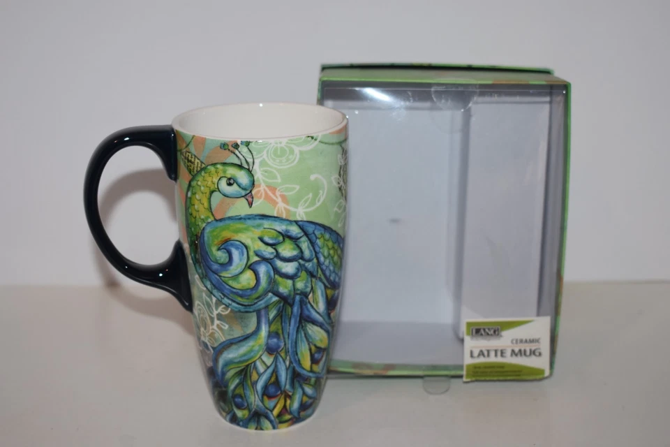 NEW IN BOX LANG PRETTY PEACOCK 18oz. CERAMIC LATTE MUG - GIFT BOX - Image 2 of 4