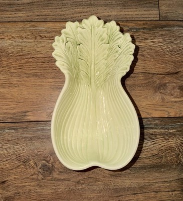Vintage Napa Cabbage / Bok Choy Shaped Ceramic Veggie Serving Dish Bowl 10 x 6