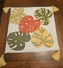 PIER 1 Monstera Floral, Beaded, Embroidered 17.5" x 17.5" Throw Pillow Cover