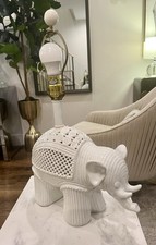 MORRIS GREENSPAN VINTAGE WHITE CERAMIC LACE ELEPHANT TABLE LAMP