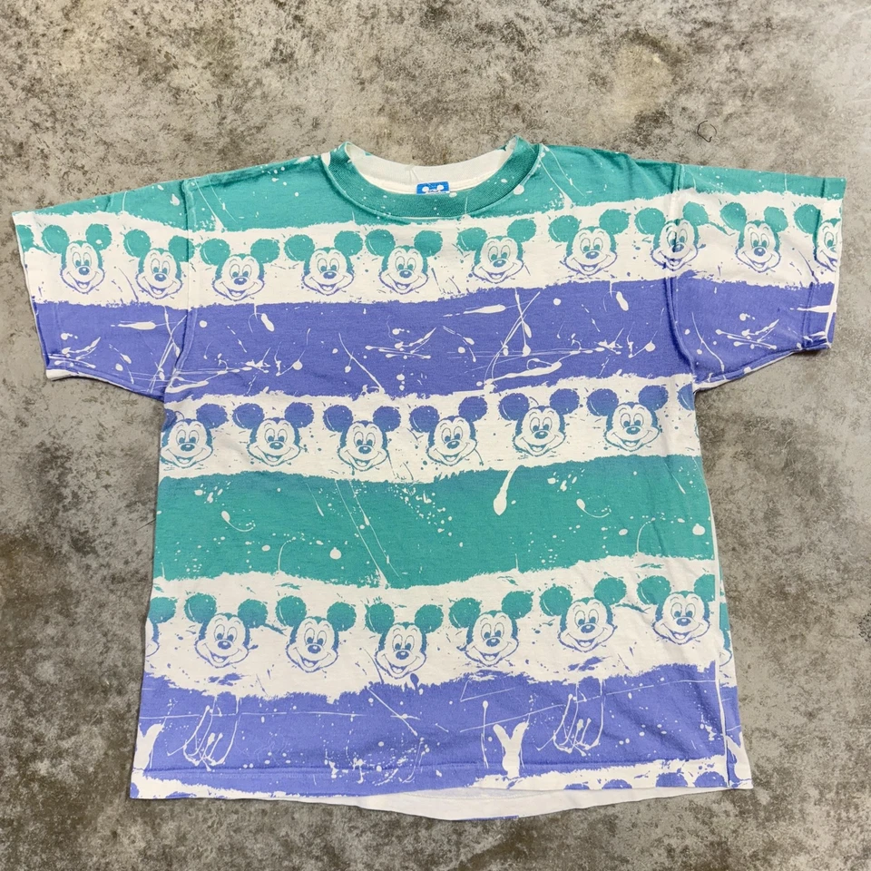 Camisa De Colección Disney Mickey Mouse Talla Única Púrpura Allover Salpicaduras Hecha en EE. UU. 90s Foto 2 de 4