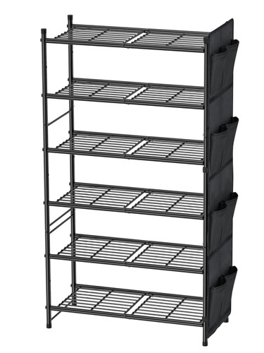 6 Tier Metal Shoe Rack 27 Inch Wide Shoe Organizer Storage 20-24 Pairs for Cl...