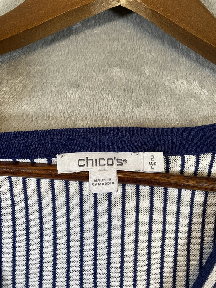Suéter Chicos Mujer 2 Grande Azul Blanco Geométrico Rayas Tejido Pullover Top Foto 4 de 4