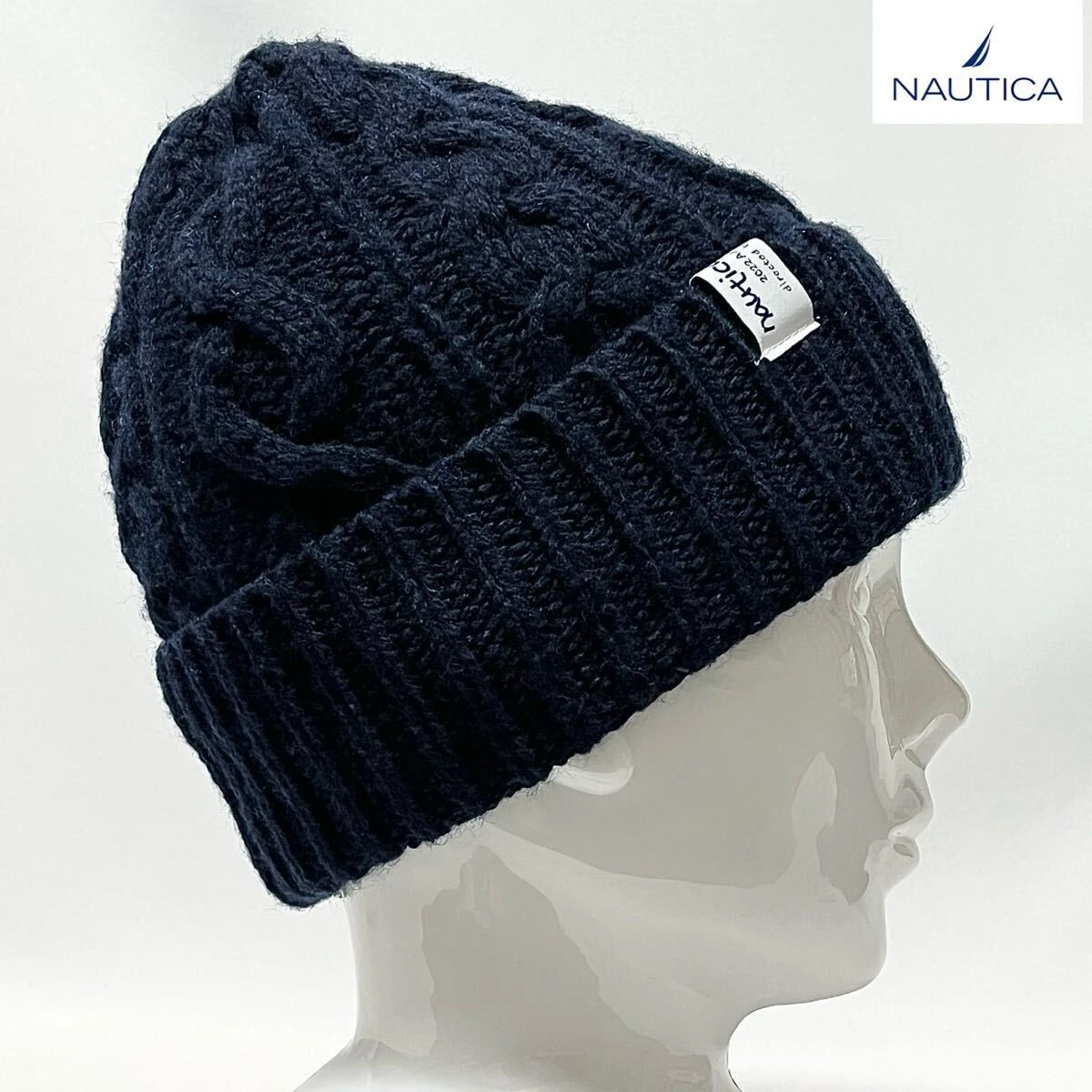 New NAUTICA Fisherman Wool Beanie with Tag Logo Navy Free Size Unisex