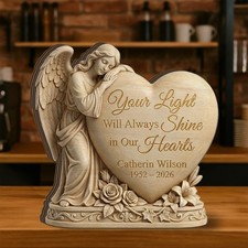 Personalized Angel Heart Memorial Wooden Plaque Custom Sympathy Bereavement Gift
