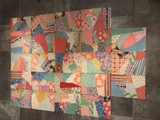 1930s Vintage Cotton Print Crazy Quilt Blocks X 23 Basted To Magazine Pages