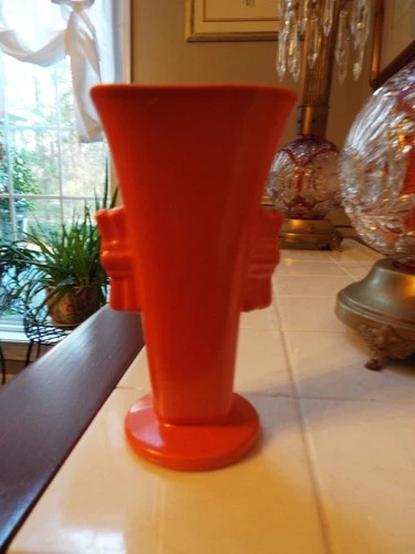 Stangl 1930s Vintage Art Deco 6"  Tangerine Orange/ Green  Vase#3114 [RARE]