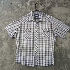 WRANGLER PEARL SNAP SHIRT MENS XXL BLUE PLAID WESTERN SHORT SLEEVE