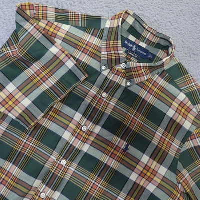 Ralph Lauren Mens Classic Fit Plaid Short Sleeve Button Down Shirt Green Large