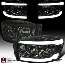 Fits 2006-2009 Dodge Ram 1500 2500 3500 Smoke Headlights Lamps w/ LED Tube 06-09