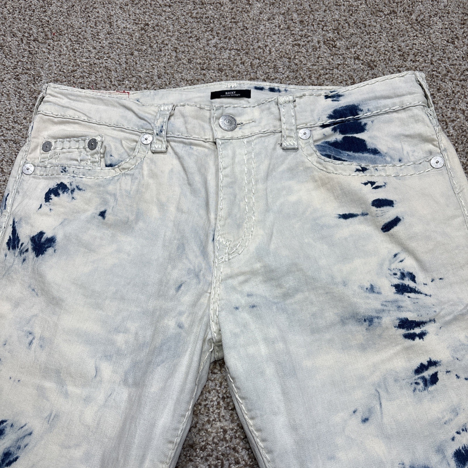 True Religion Jeans Mens 38 Bleach Washed Ricky Relaxed Straight 38 Fits 40x33.5 - View 2