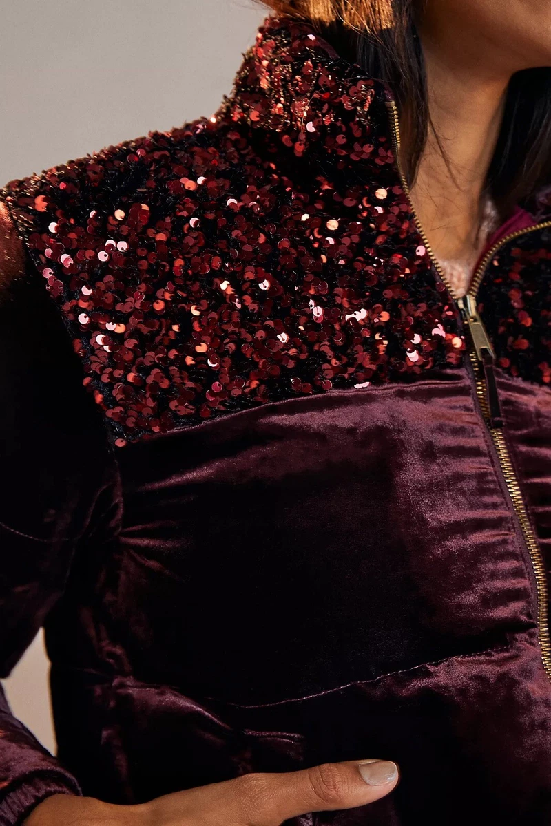 Burgundy velvet deals puffer jacket