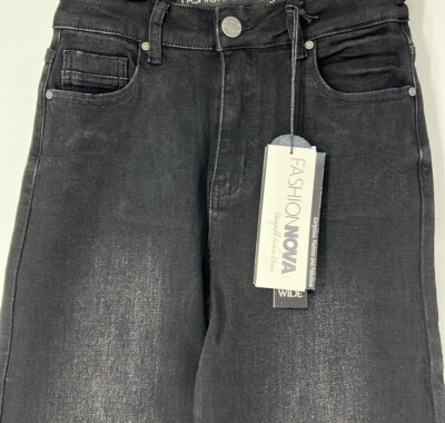 Fashion nova NEW wide leg jeans junior women's Size 7 Black Denim