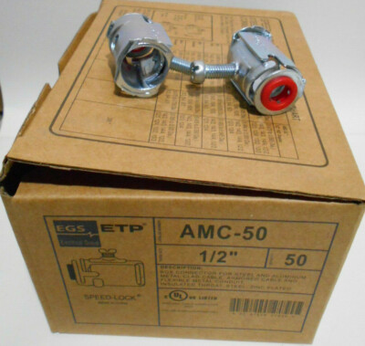 Lot of 50 New EGS ETP AMC-50 Speed Lock 1/2'' Steel Box Connectors