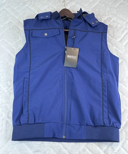 Baubax Jacket Mens S Blue Travel Vest Front Zip Hooded Multi Pockets Tool - product listing photo