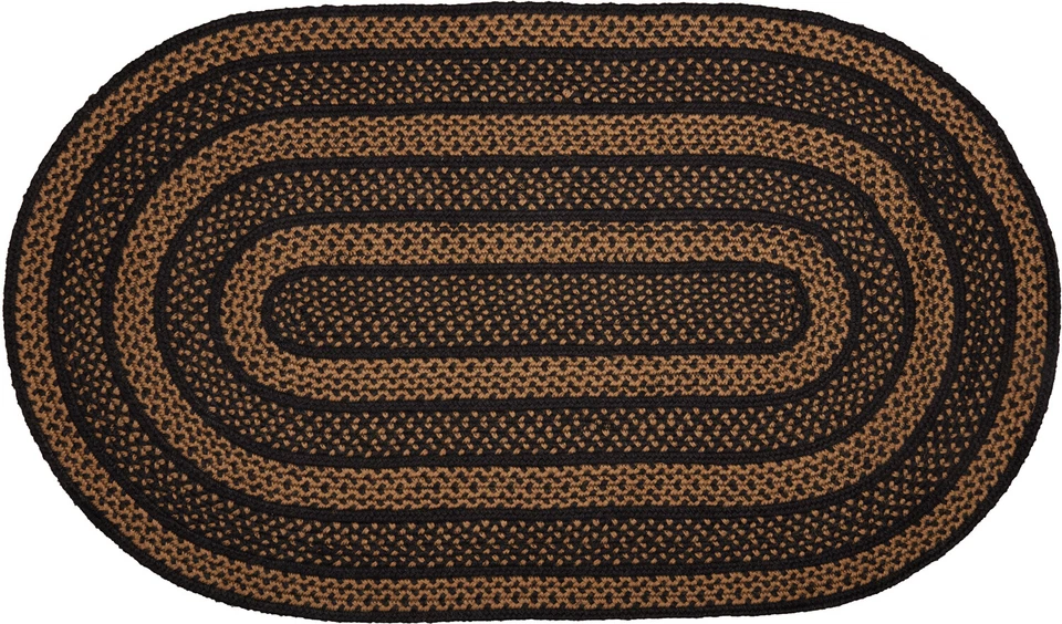 VHC Black Tan Eco-Friendly Jute Primitive Country Oval Braided Rug - Image 3 of 4
