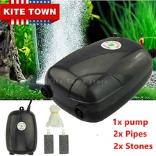 For 300 Gallon Aquarium Fish Tank Silent Air Pump 2 Outlet W/2 Air Stones+ Pipe
