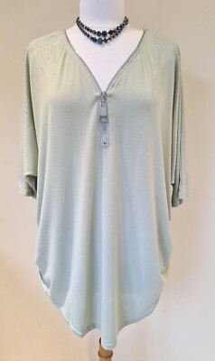 CURVE Tunika-Top grün Strass V-Ausschnitt Reißverschluss Übergröße UK 18-24 NEU