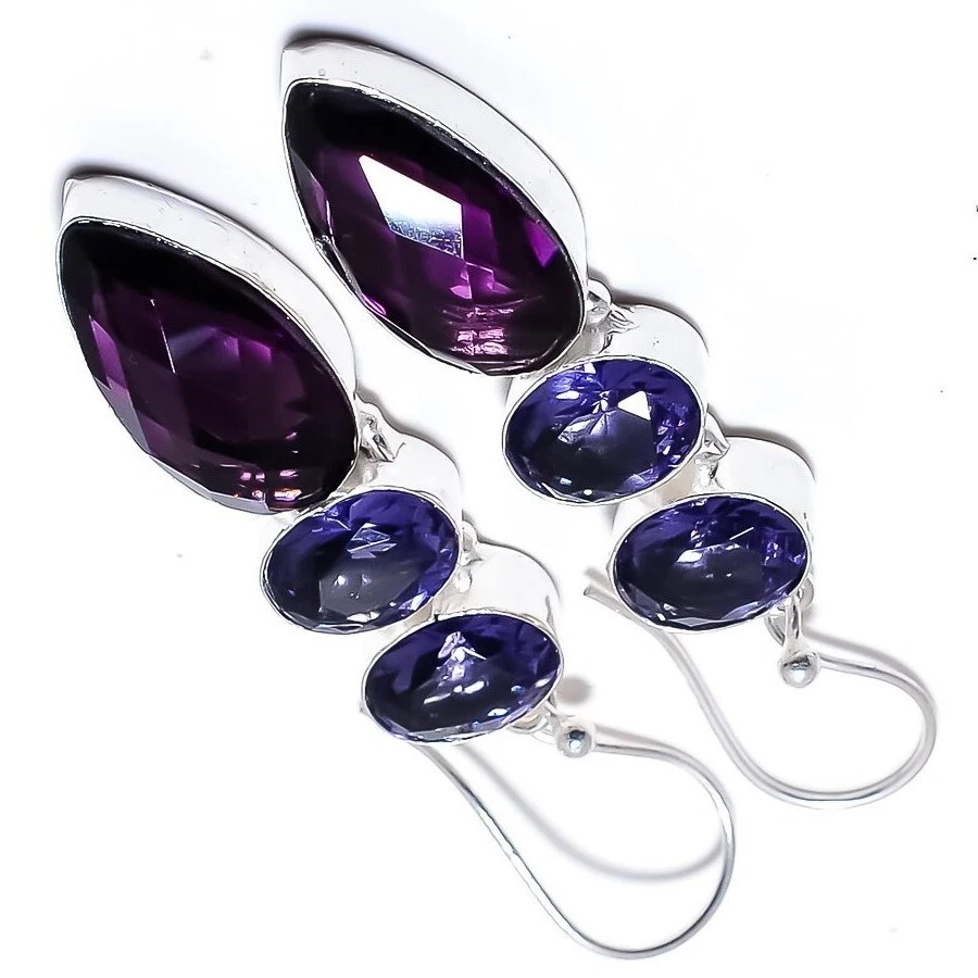 African Amethyst Gemstone Handmade 925 Sterling Silver Jewelry Earrings 2.10" - Image 3 of 4