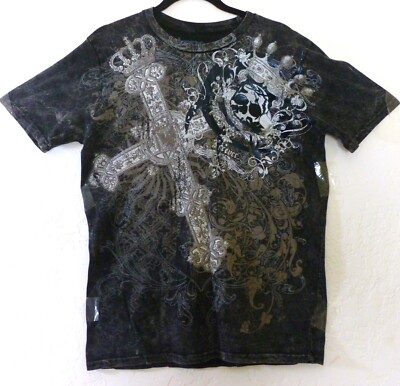 Vintage Y2K Loops Of LA Men s Black Skull & Cross Medium T-Shirt ~ New