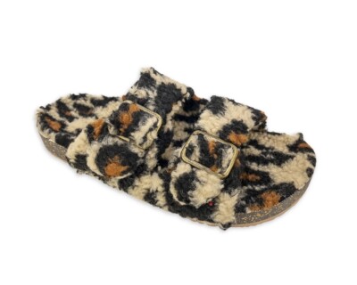 SECRET TREASURES Women's Size 8 Luxe Two Band Slippers Fleece Flexible   Leopard