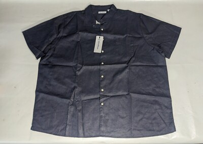 NEW- Size 4XB Big Mens R&Y Caribbean Short Sleeve Button Down Shirt Linen Navy