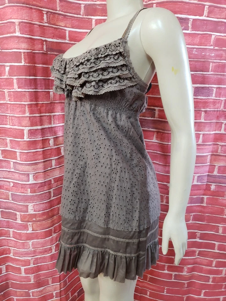 Vestido para mujer avellana marrón bordado ojales con volantes escote talla S #... Foto 4 de 4