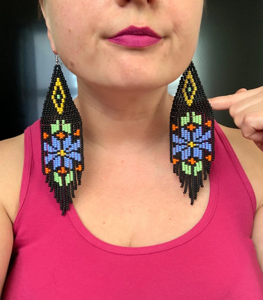 Pendientes de cuentas hechos a mano estilo nativo americano diseño verano pendientes para mujer Foto 2 de 4