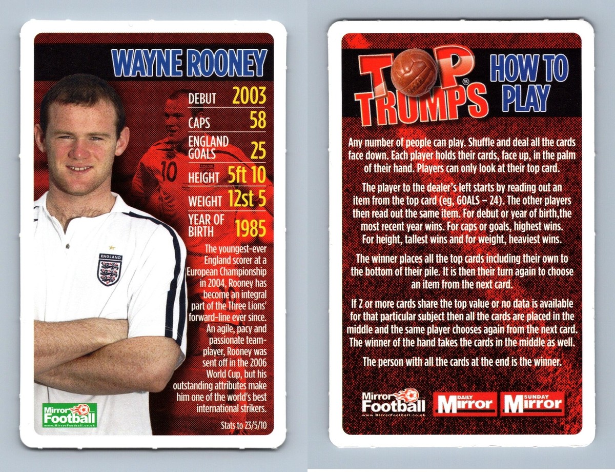 Wayne Rooney England Legends 2010 Daily Mirror Top Trumps