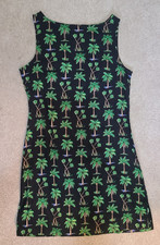 Vintage 90s Tropical Black Palm Trees Hawaiian Sleeveless Dress Size Small Rayon