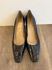 Nine West Women's Leather Slip-On Pumps, Size 7 1/2M, Square Toe, Block Heel