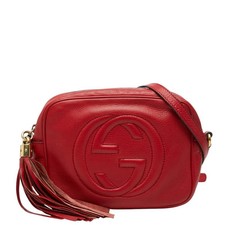 Gucci Soho Interlocking G Disco Bag, Crossbody Shoulder 308364, Red Leather, Wom