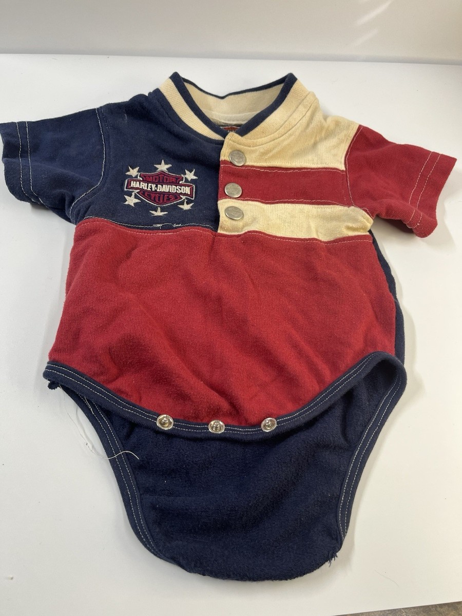 Vintage Baby Harley Davidson One Piece Snap 12M 100% Cotton-Made 