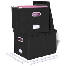 2 Pack File Storage Organizer, Portable Box Lid, Letter Legal Folder, Black, Bin