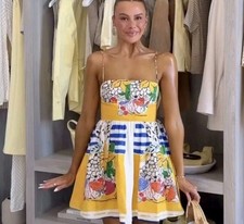 ZARA WOMAN NWT SS25 FRUIT PRINT POPLIN DRESS SIZE XS 3455/341/050