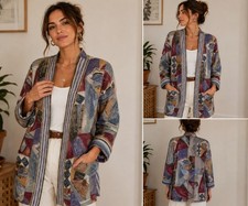 Vtg Abstract Geometric Open Front Jacket Size...