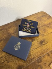 Polo Ralph Lauren Men's Pony Crest Canvas  Leather Card Case Wallet Navy Blue