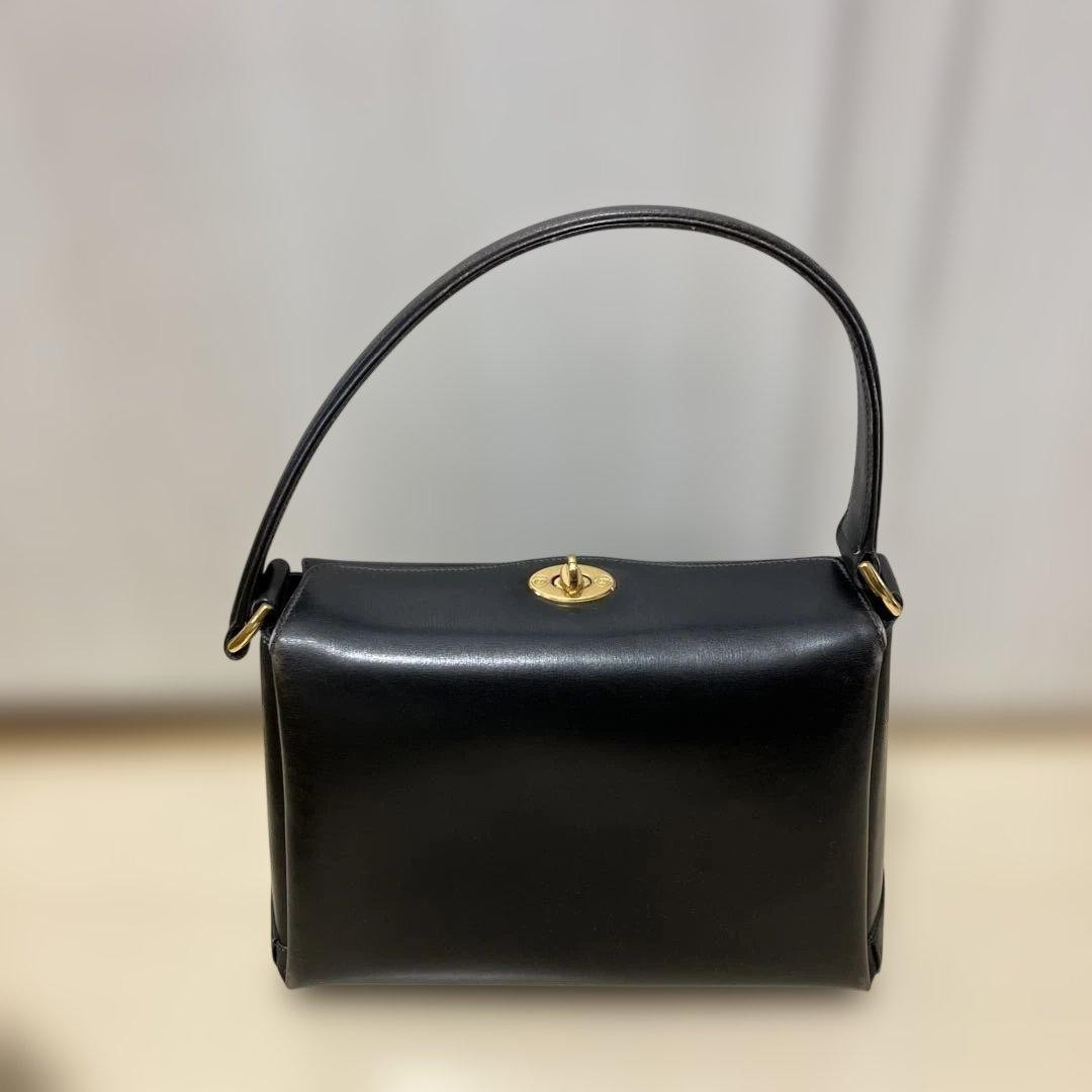 GUCCI Turn Lock Handbag Leather Black Luxury Retro Style Vintage Logo From Japan thumbnail 18