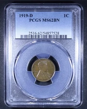 1919-D Lincoln Wheat Cent - 1c PCGS MS62 BN - Brown