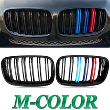 M Color Gloss Black Front Grill Grille Dual Slat For BMW X5 X6 E70 E71 2007-2013