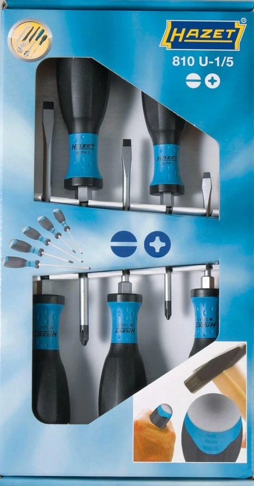 HAZET Schraubendreher Schraubenzieher-Satz Schlagkappe 5tlg 810U-1/5 PH, Schlitz - Bild 2 von 4