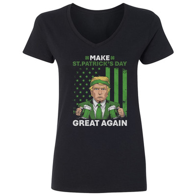 Make St Patricks Day Great Again Trump Green USA Flag Ladies' V-Neck Tshirt