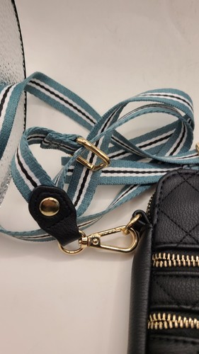 Purse by Sandra Roberts black quilted crossbody. Faux leather. 2 outer zippers. - Picture 2 of 7